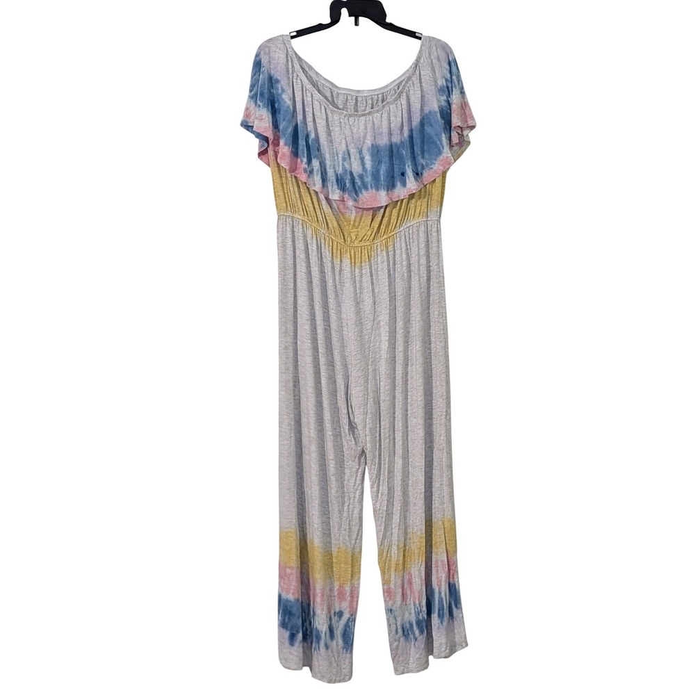 143 Story by Line Up Tie Dye Ruffle Off Shoulder Jumpsuit 3XL‎ Boho Comfy NWOT